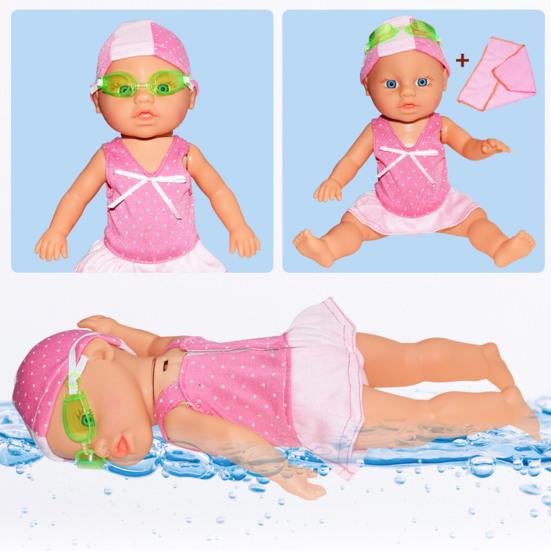 Swimmer Doll for Pool Bathtub Waterproof Electric Swimming Baby Doll with Rotating Head Removable Swimsuit Water Fun Partner