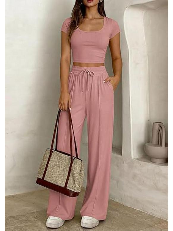 2026 Spring/Summer European & American Women's Casual Slim-Fit Two-Piece Set - Short Sleeve & Long Pants