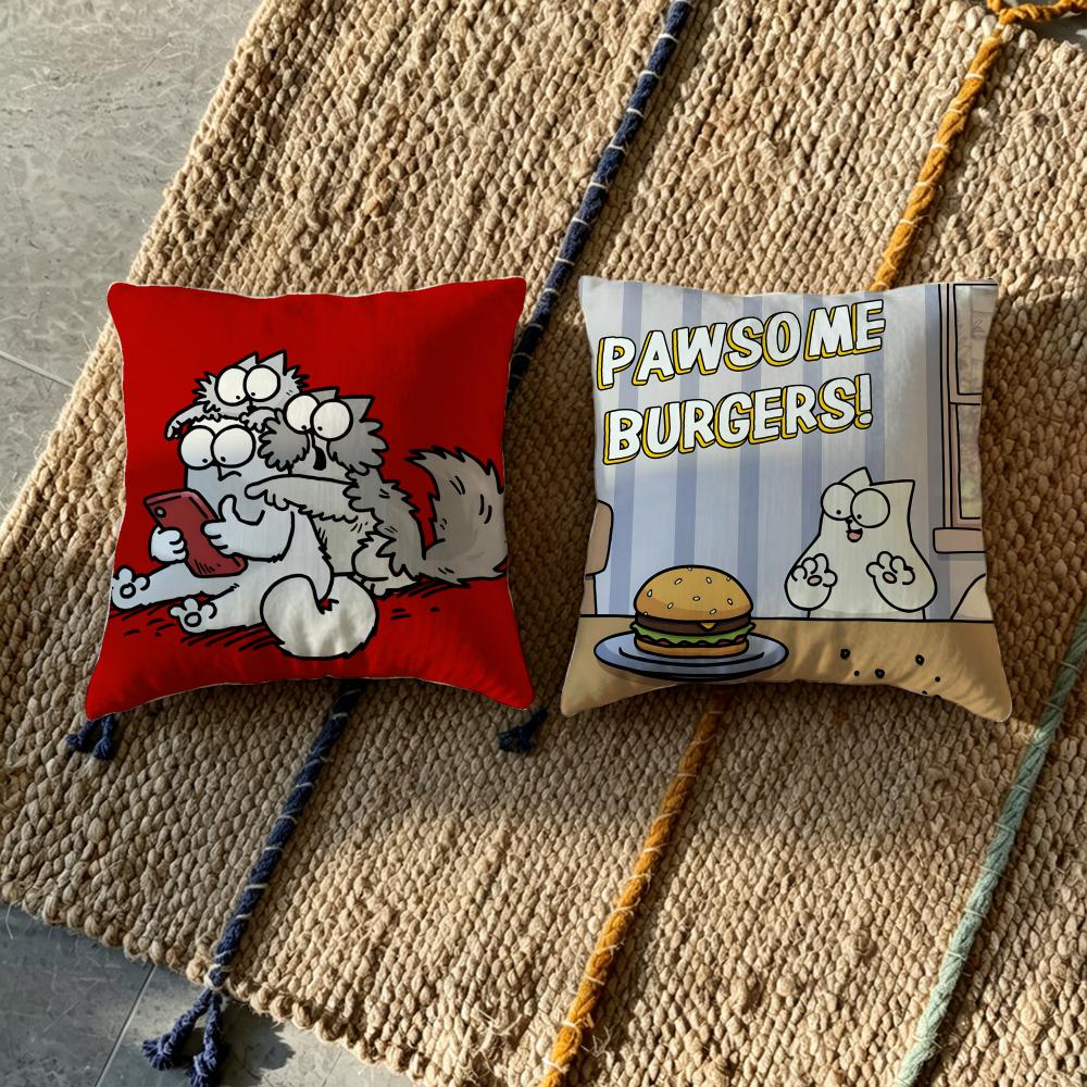 S-Simon'S Cat Cushion Cover Fabric Soft Furnishing,Pillowcase, Cushion Cover, Sofa Pillow, Home Decoration