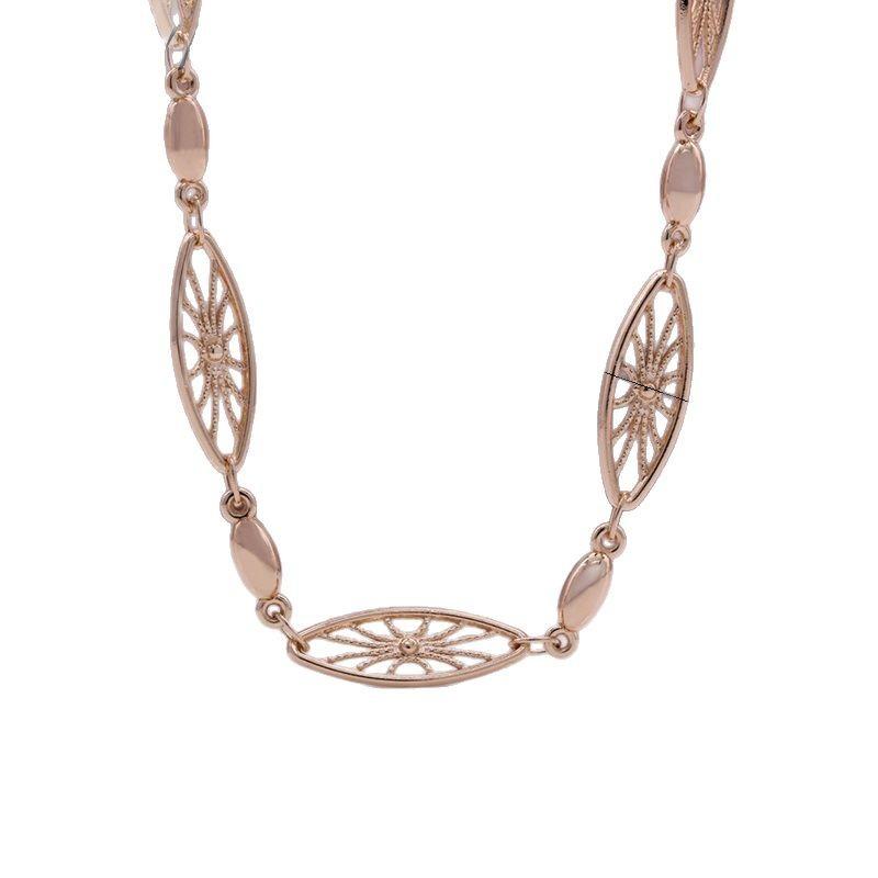Rose Gold Color Copper Chain Bracelet Necklace Petal Pattern Italian Craft Refined Comfortable To Wear Chain