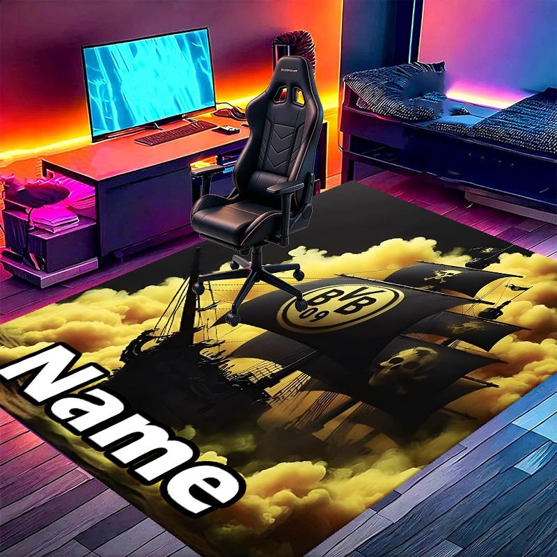 Custom Name Personalized Borussia Dortmund Print Carpet, Versatile Home Decor Rug, for Playroom, Apartment, Balcony, Entryway, Hallway Gift