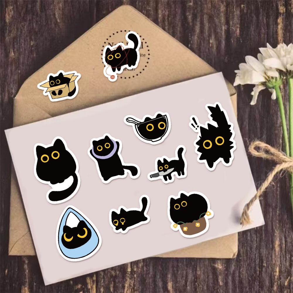 500pcs Ten Different Patterns Black Cat Stickers Small Pattern Decoration Luggage Skateboard Water Cup Stickers Craft Supplies
