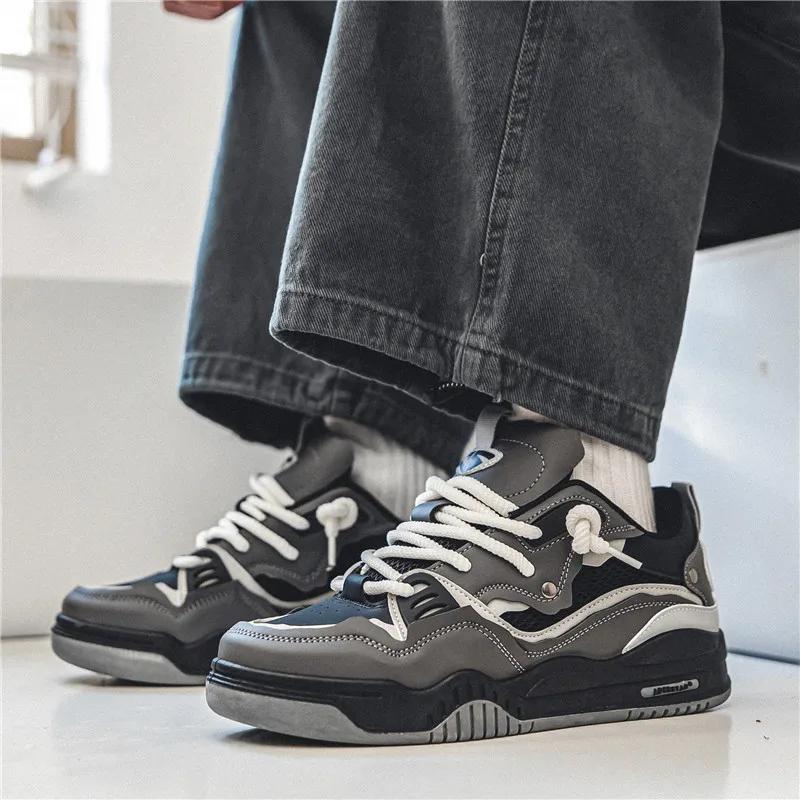 Men Vulcanized Shoes Trendy Personalized Teenagers Casual Shoes Round Toe Lace Up Plus Size Platform Shoes