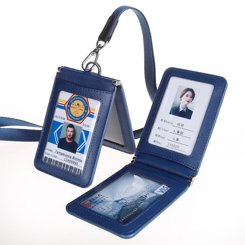 Hoge Kwaliteit Echt Leer ID-Kaart Set Hoes Houder Badge Etui Transparante Bank Creditcard Clip Badge Houder Accessoires