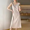 Women's Dress Satin Long Over The Knee Summer Wear Plus-size Solid Color Halter Dress