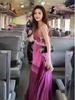 In Stock: 2026 New Yi Mengling Pink Chiffon Lace Floral Trim Camisole Dress - Women's Sexy Summer Long Dress