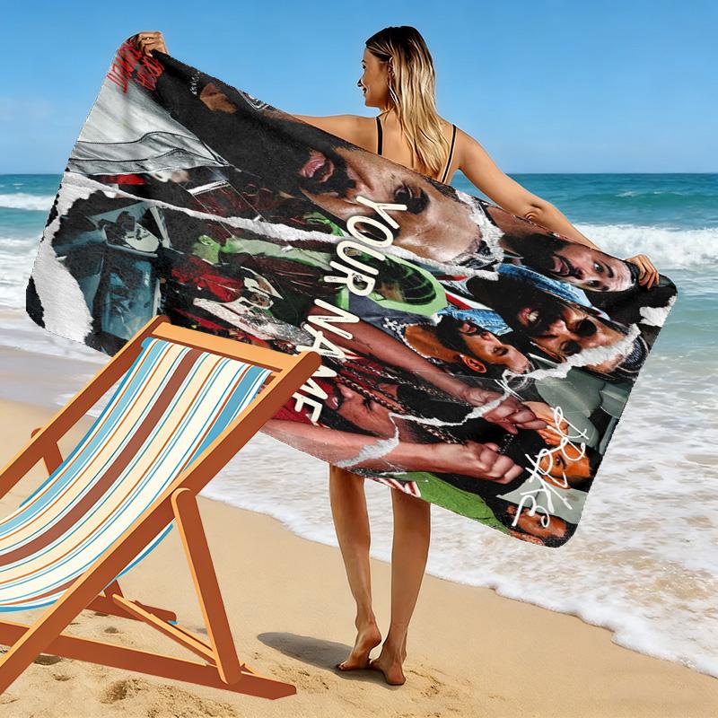 Name Custom Drake Poster Print Beach Towel, Large Soft Quick Dry Towel for Beach Camping Swimming