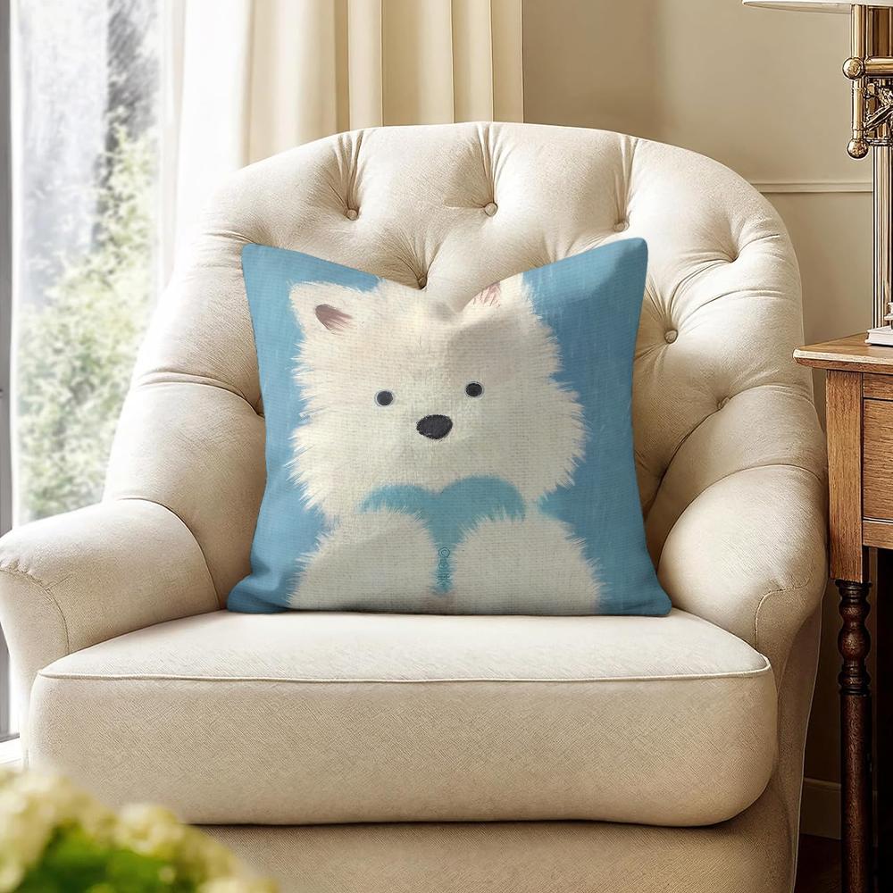 Cute oil painting dog Cushion Cover Natural Linen Organic Fabric DoubleSided Printing Couch Pillow Covers Home Decor