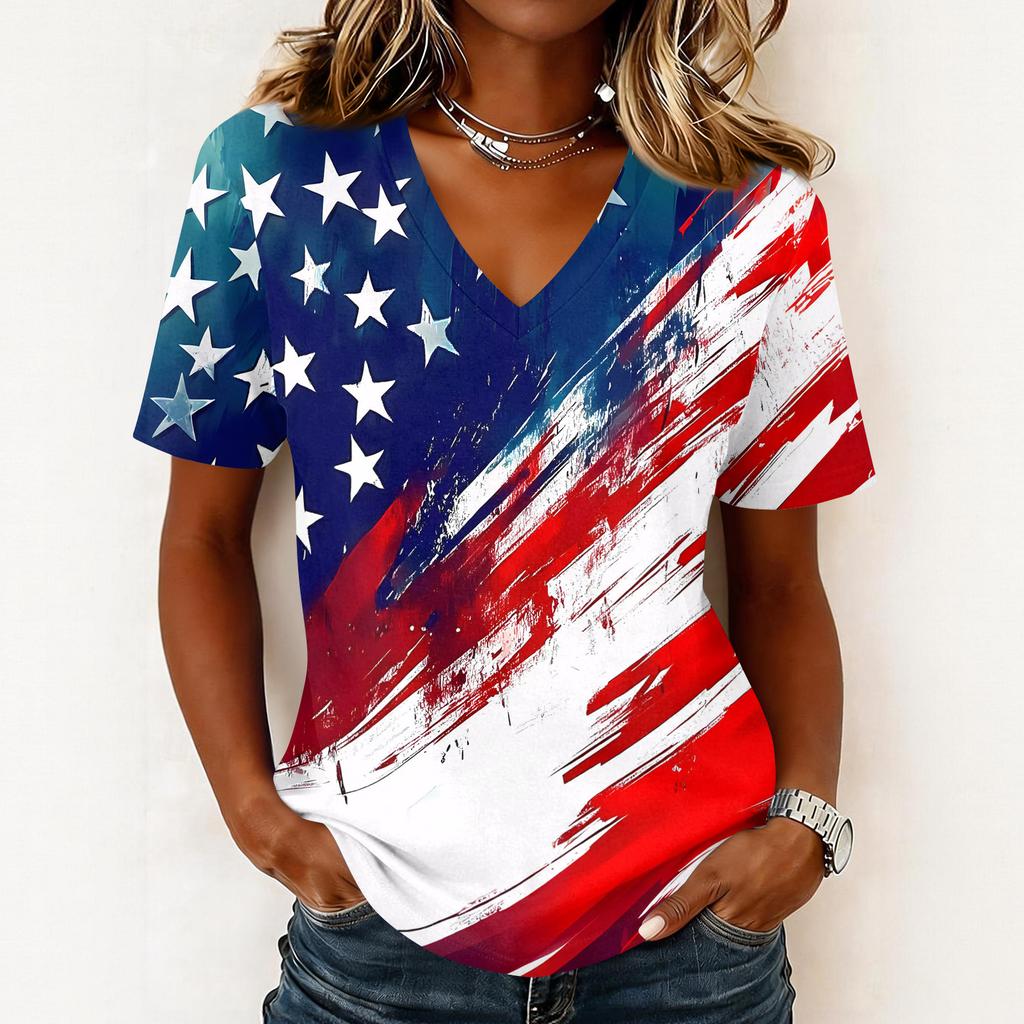 Shirts For Women Trendy V Neck T Shirts Casual Printed Blouse Tops For Women