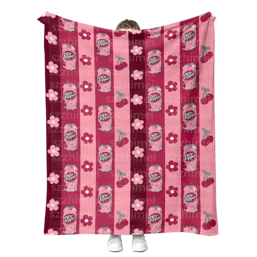 New Customizable Printing Trendy Fashion Soft Drink Dr Peppers Dr.Peppered Fleece Flannel Throw Blankets