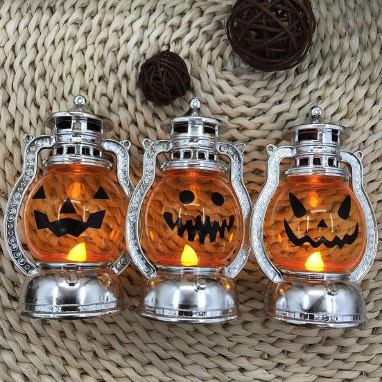 Halloween Pumpkin Lantern Spooky Pumpkin Lamp with LED Candle Vintage Decorative Pumpkin Light for Festive Party Porch Mantel Decoration