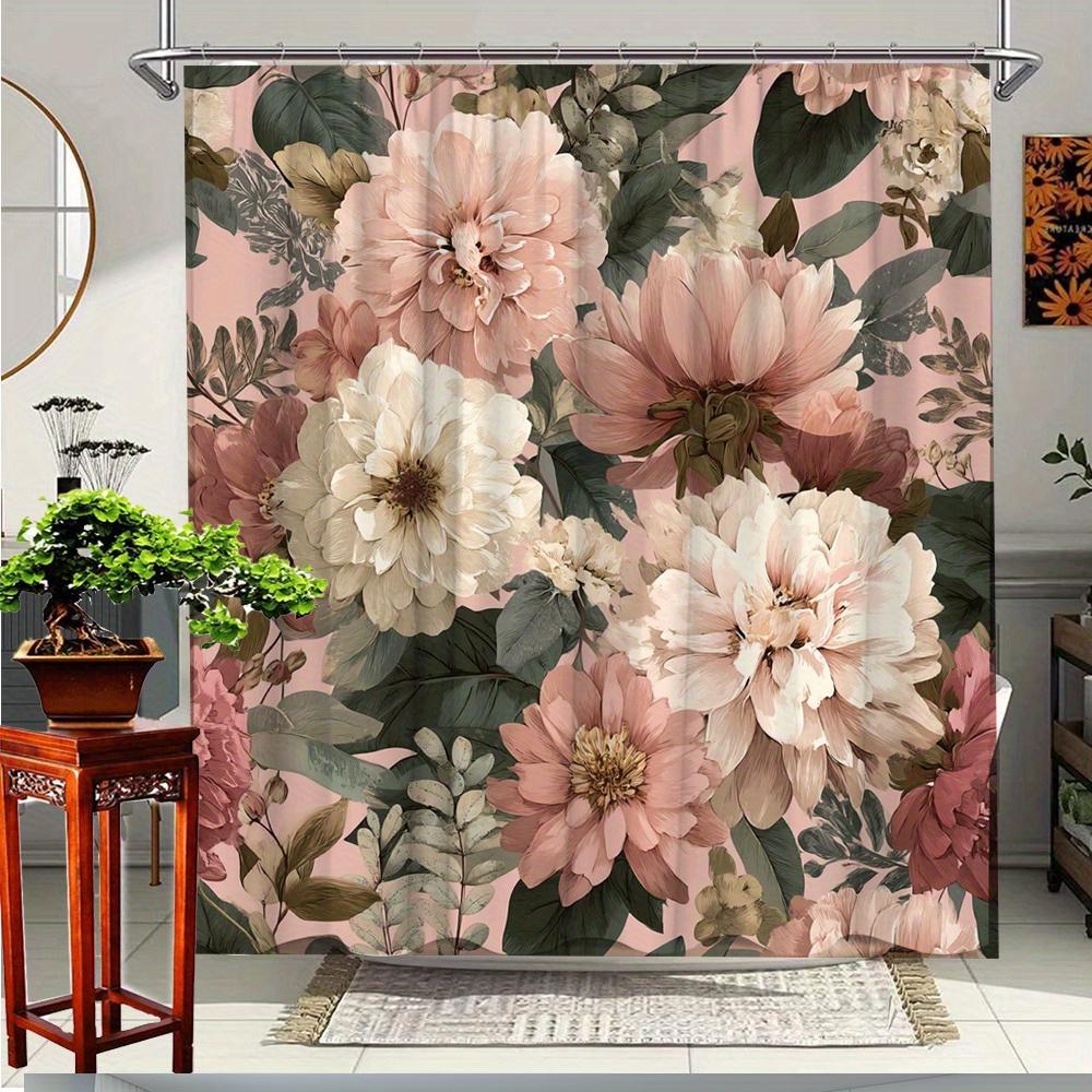 

1Pc Elegant Floral Shower Curtain For Bathroom Decor - Blooming Flowers Design, Polyester Fabric, Machine Washable, 180X200Cm W60H190(CM)-1 Pcs