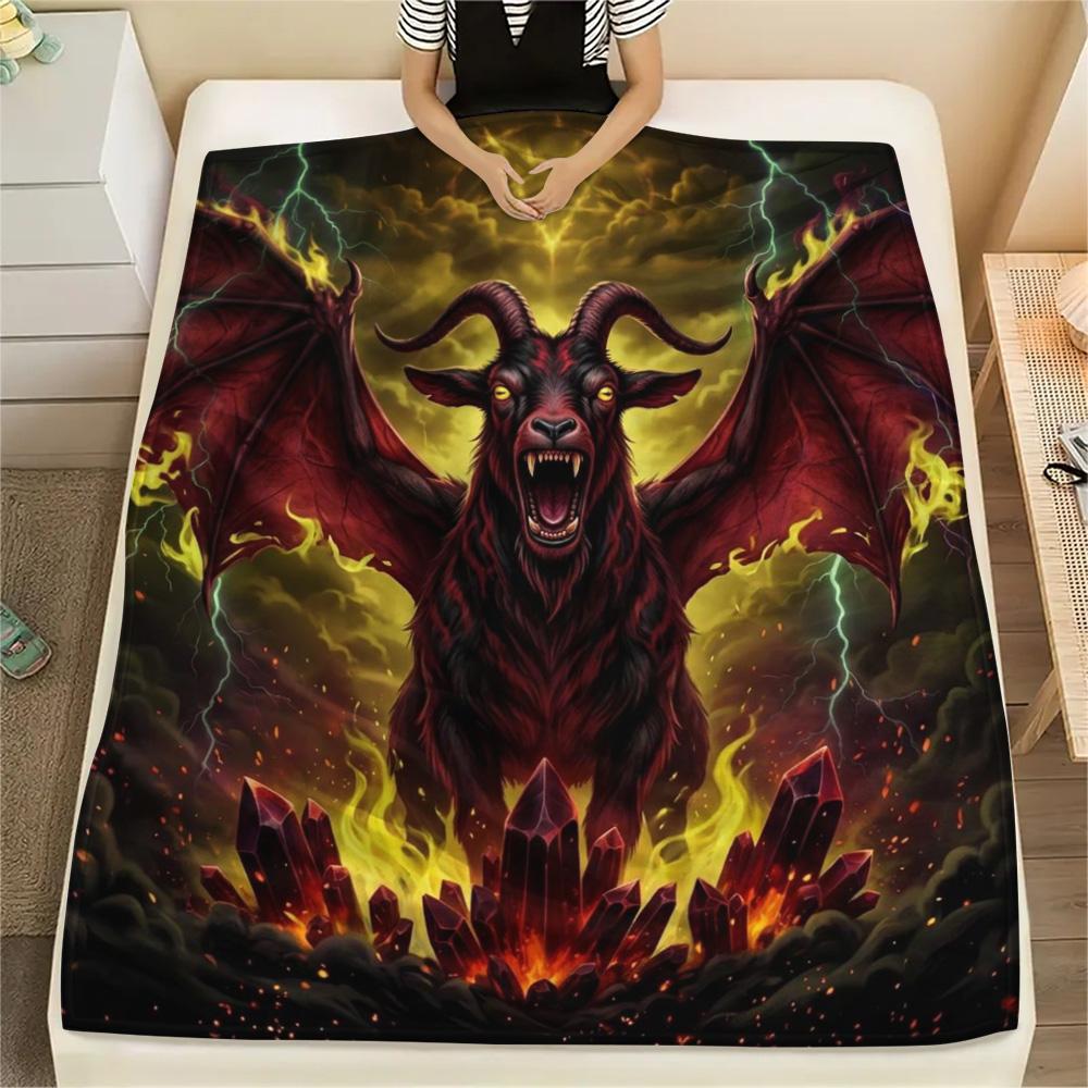 1Pc Satanic goat Print Flannel Blanket, High quality Comfortable for All Seasons, Home Decor, Warmth and Comfort, Perfect for Christmas Gifts