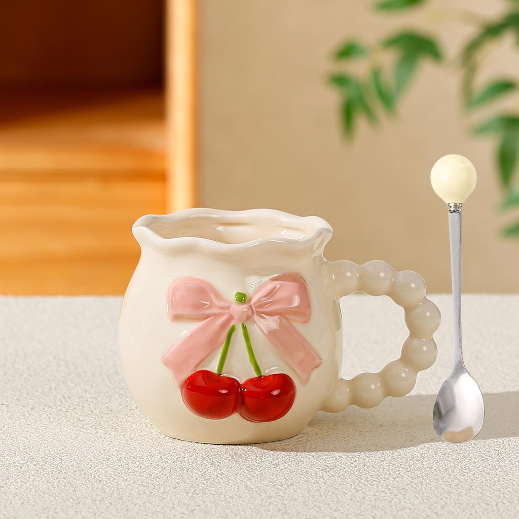 Geprägte Schleife Kirsche Keramiktasse Rosa Mädchenherz Bürotasse Unterglasur Keramiktasse Souvenir