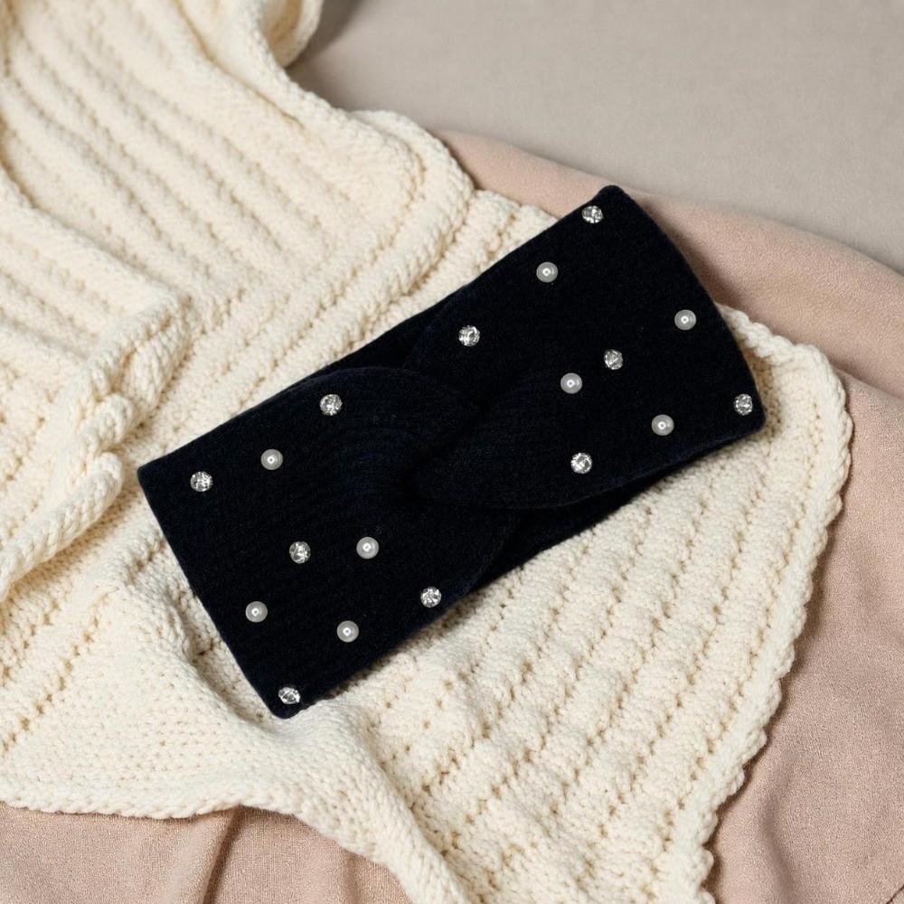 Rhinestone Pearl Decor Winter Pearl Headband Multiple Colors Elastic Ear Warmer Winter