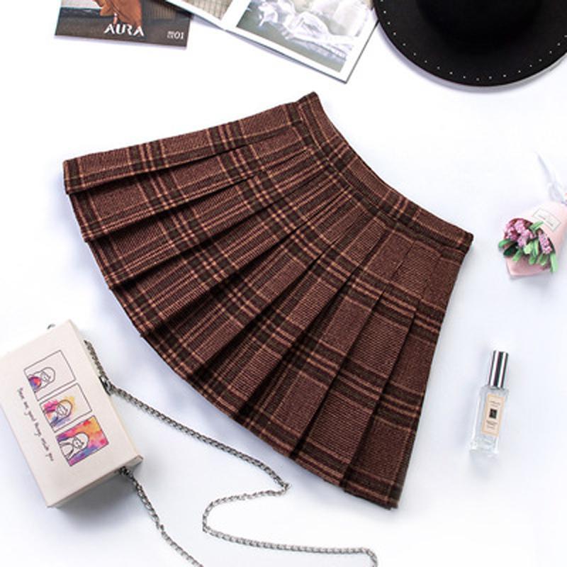 SCIONE Women's Skirt Woolen Pleated Skirt High Waist A-Line Plaid Sexy Bottoming Girl's Cute Skirt