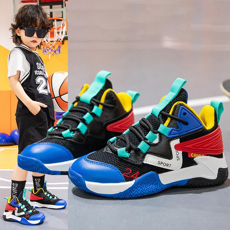 Boys Basketball Shoes 2025 New Children's Mesh Breathable Sports Shoes Boys Casual Shoes Middle and Older Children's Running Shoes Tide