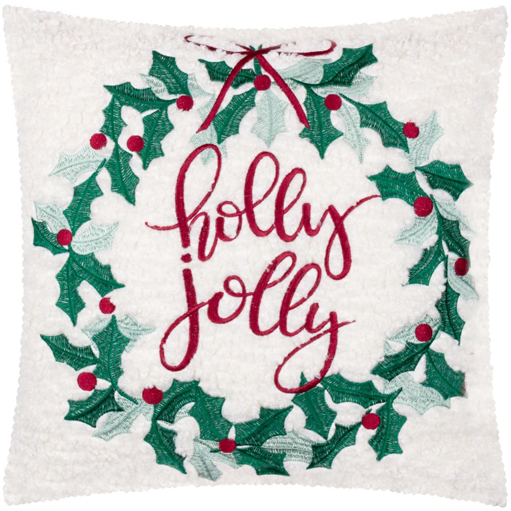 Furn Holly Jolly Embroidered Wreath Christmas Cushion Cover