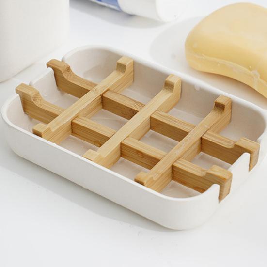 1/2Pcs Bamboo Soap Dish Shower Soap Bar Holder Bamboo Drain Rack Bathroom Soap Tray Anti-slip Bottom Soap Box
