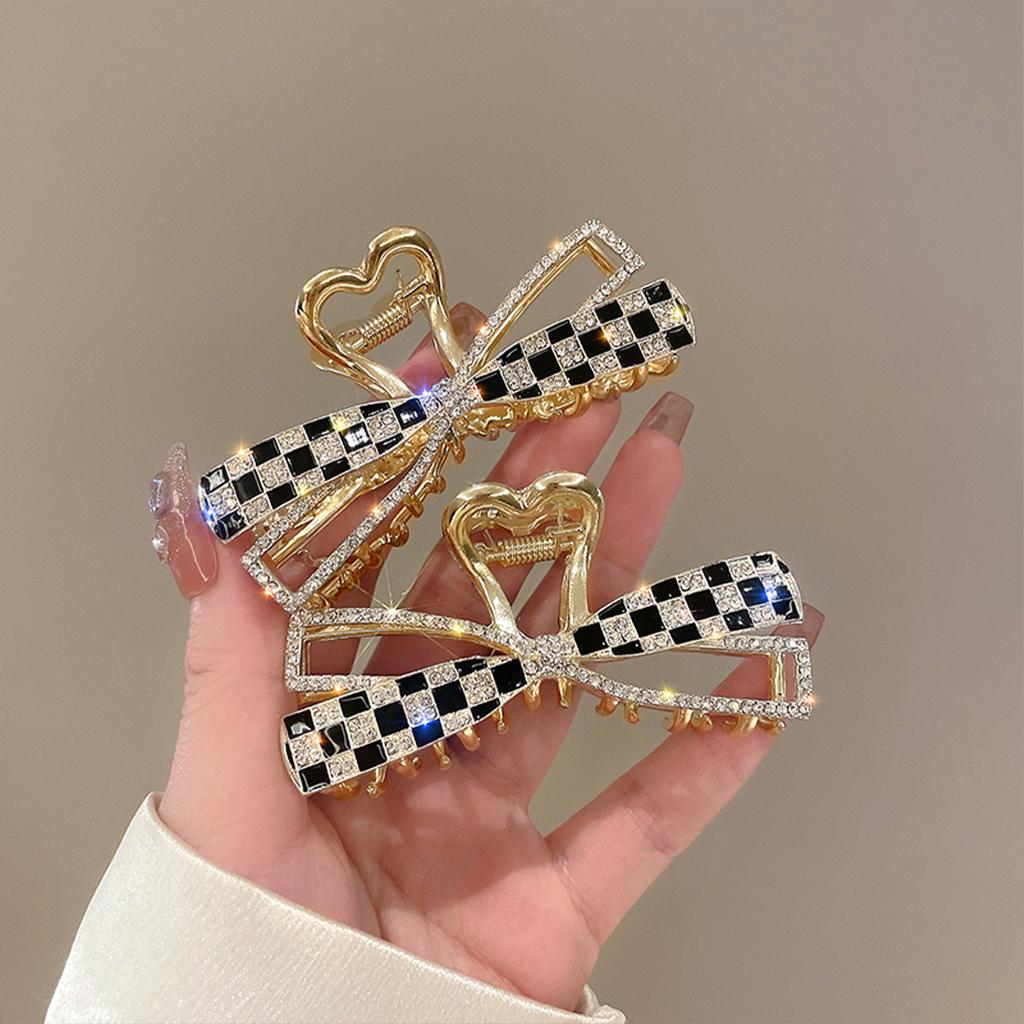 Bow checkerboard hairpin female design hair accessories back head hair disc catch metal shark clip