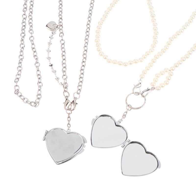 Ins Pearl Crossbody Shoulder Bag Chain Long Necklace W/Heart Mirror Pendant Pearl Shoudler Chain Personality Collares Jewelry