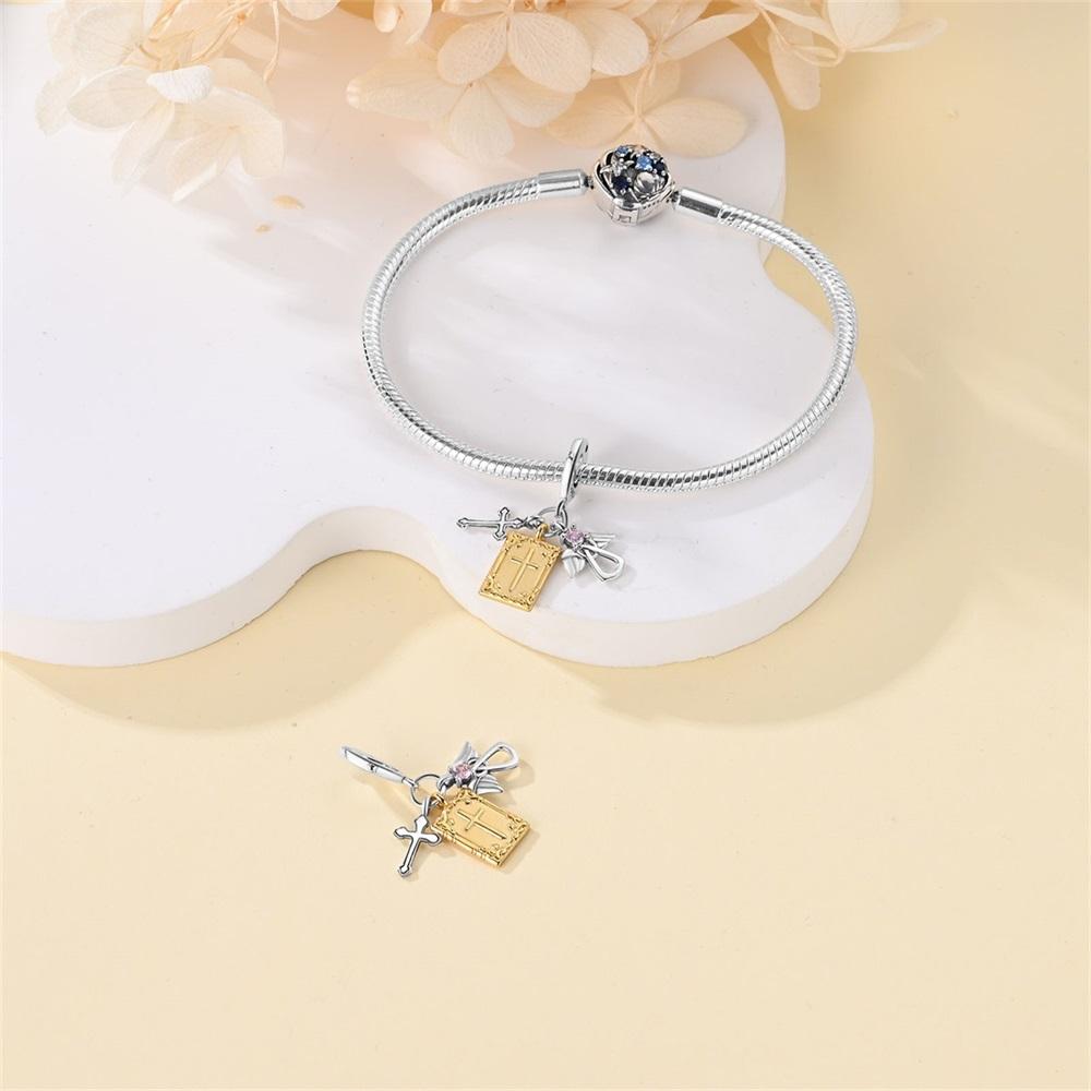 Authentic Original Copper Metal Charm Bead Components Luxury Yellow Cross Pendant Bead Component Bible Bead Components Compatible With Bracelet High