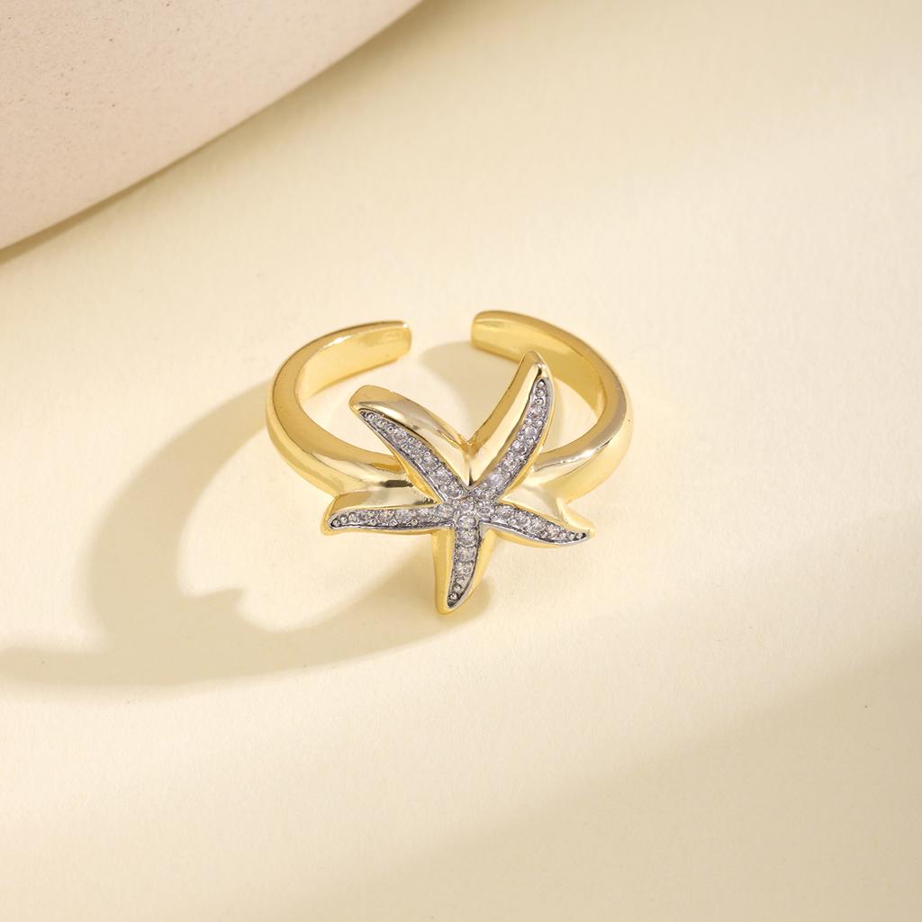 Nidin Trendy Two-Tone Plating Conch Shell Starfish Open Ring Adjustable For Women Minimalist Design Fashion Beach Jewelry Gifts