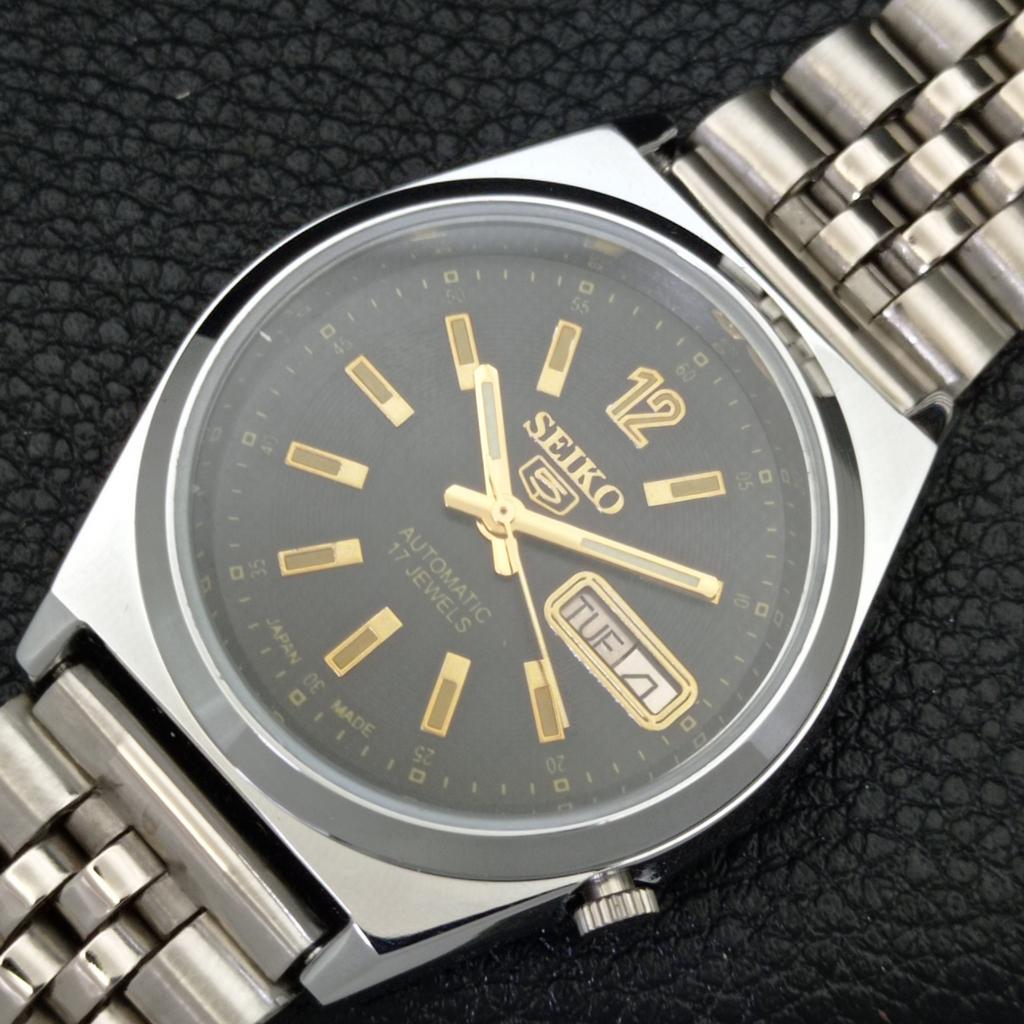 MENS VINTAGE REFURBISHED SEIKO 5 AUTOMATIC JAPAN BLACK DIAL WATCH A500175-2 R151a-a500175