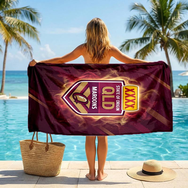 Queensland Maroons Moda Plaj Havlusu Taşınabilir Yumuşak Hızlı Kuruyan Havlu Yüzme Kamp Tatil Kullanımı İçin
