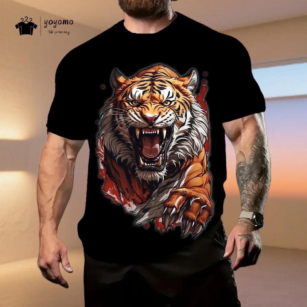 Men's Clothing Tiger 3D Pattern T-Shirt Summer Fashion Breathable Men's Short Sleeved Tee Fashion Casual O-Neck Men's Tops