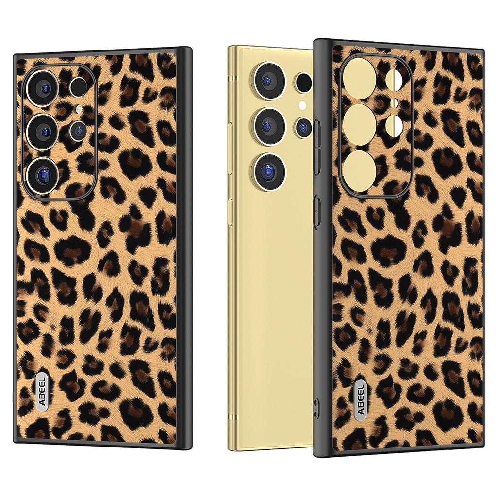 ABEEL For Samsung Galaxy S24 Ultra Case Leather Coated PC+TPU Back Phone Cover with Leopard Pattern