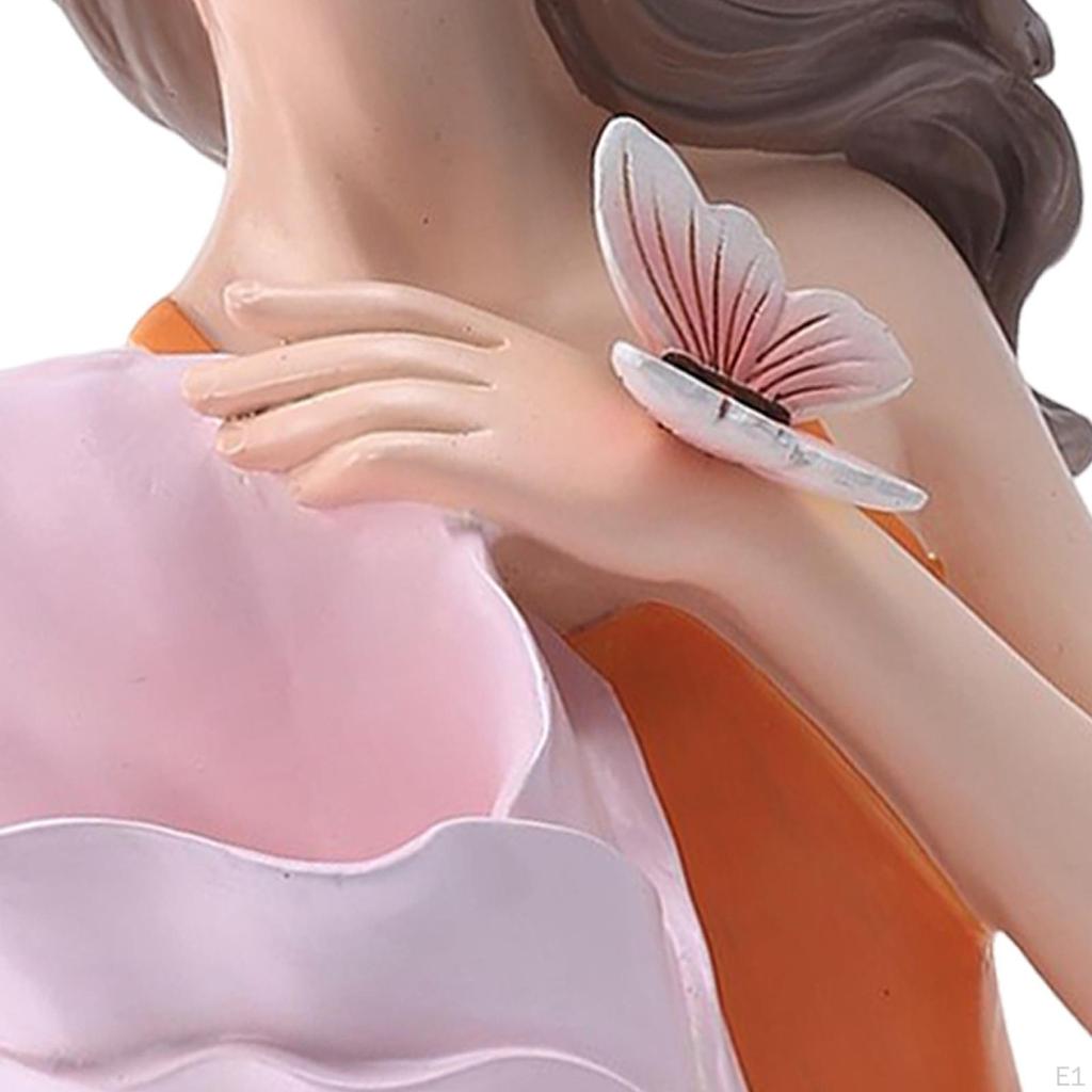 Chic Girl Sttue Decortive Sculpture Rt Cretive Crfts Resin for Tbletop Home Ccents Living