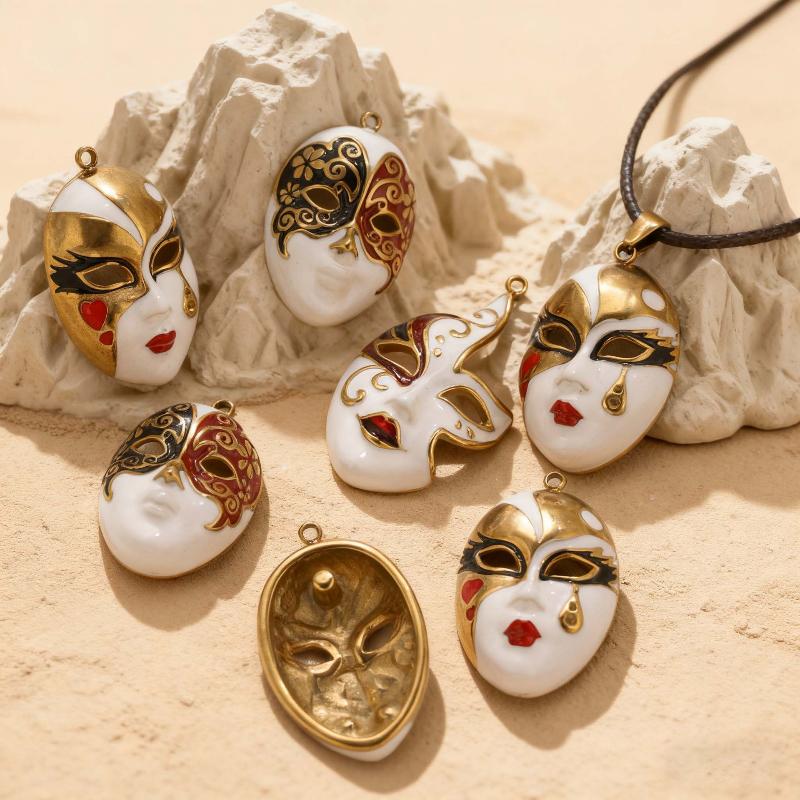 Mask Water Drop  Stainless Steel Charms Enamel Pendant Accessories Diy Women'S Jewelry Necklace Making Connectors