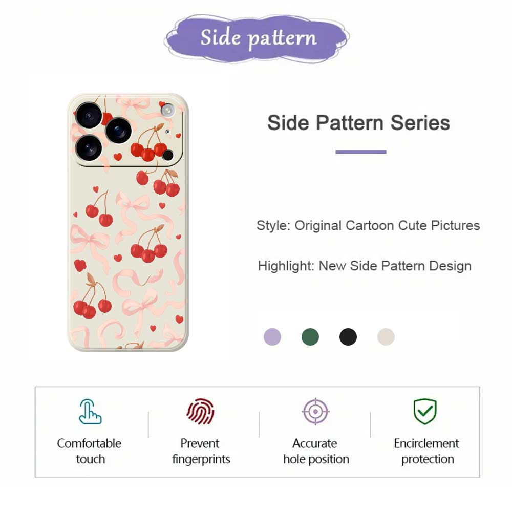 For iPhone 17 Pro Max Case Big Bow Cherry Pattern Printing Straight Edge TPU Phone Back Cover