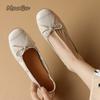 Fashion Soft Pu Leather Single Shoes for Women Shallow Bow Ballet Flats Round Toe Slip on Mid Heel Pumps Zapatos De Mujer Size 35-40
