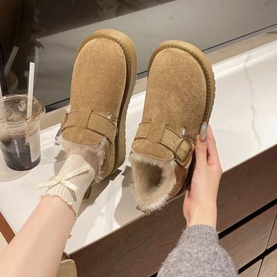 Sapatos beanie de veludo felpudo retrô para mulheres, novos sapatos de algodão quentes de inverno preguiçosos de sola grossa de um pedal