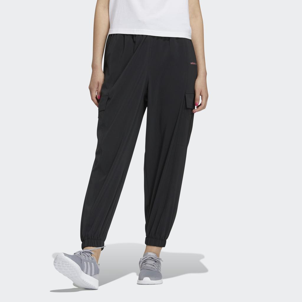 Adidas Neo Embroidered Logo Loose Fit Mid Rise Stretch Knit Sports Pants Women Bottoms Black H16283