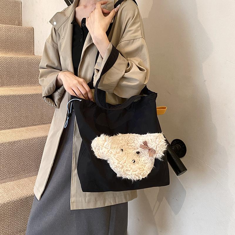 

Нейлоновая сумка-тоут с милым щенком для девочек, осенняя свежая модная тенденция, одно плечо, подмышечная женская сумка чёрный