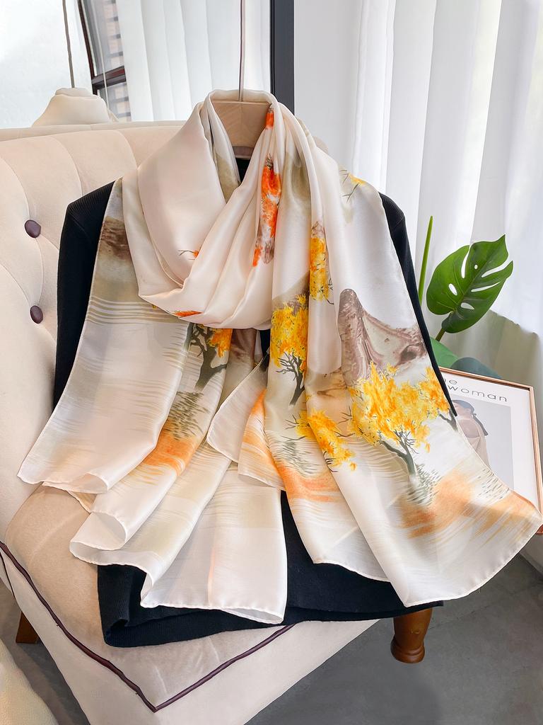 180*90Cm Luxury  Women Summer Silk Scarves Shawl Lady Wrap Soft Female Europe Designer Beach Bandanna