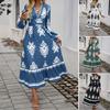 2025 Dress Women's Elegant Printed V-neck A-line