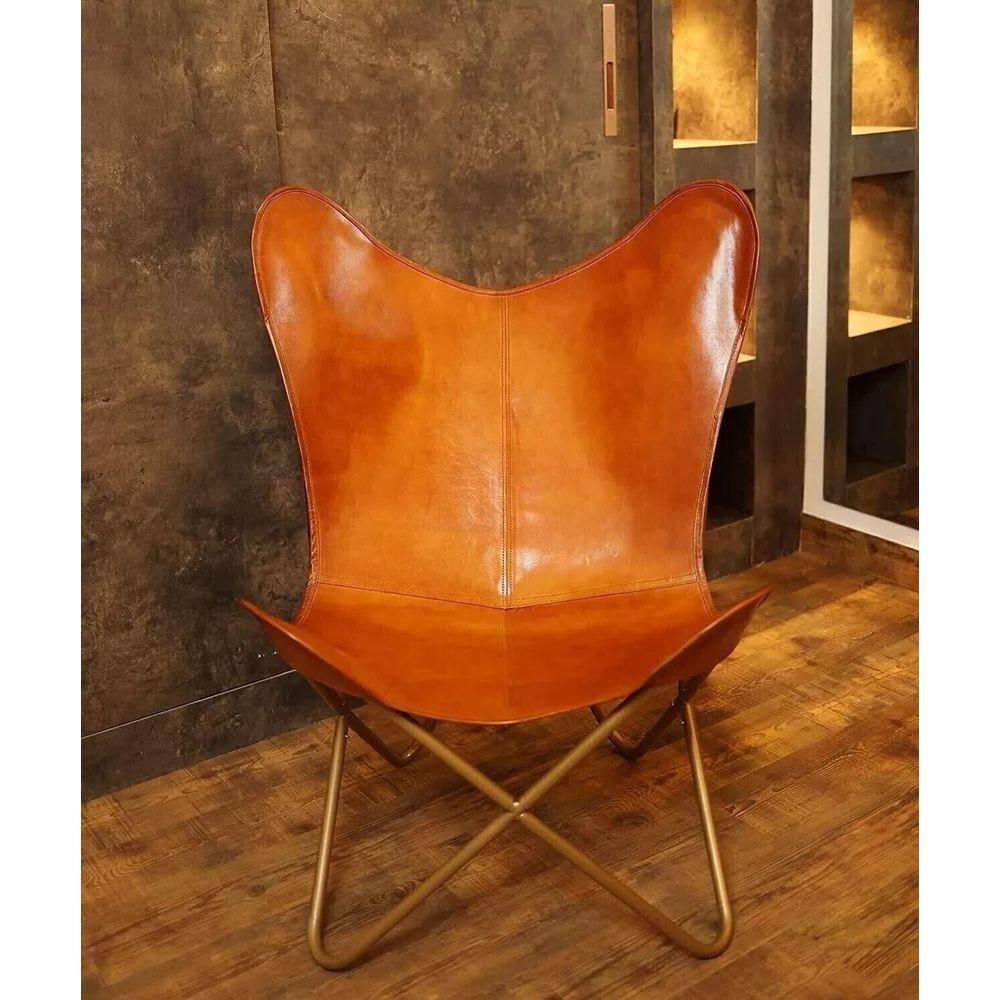 

Relaxing Leather Butterfly Chair Handmade Home Decore With Stand
