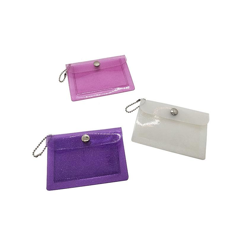 1Pcs Mini Pvc Clear Card Holder Keychain Glitter Transparent Coin Purse Snap Button Wallet For Earphone Jewelry Daily Storage