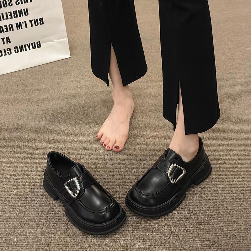 

Leather platform loafers women s shoes 2025 spring and summer new versatile British style small leather shoes Mary Jane single shoes 35