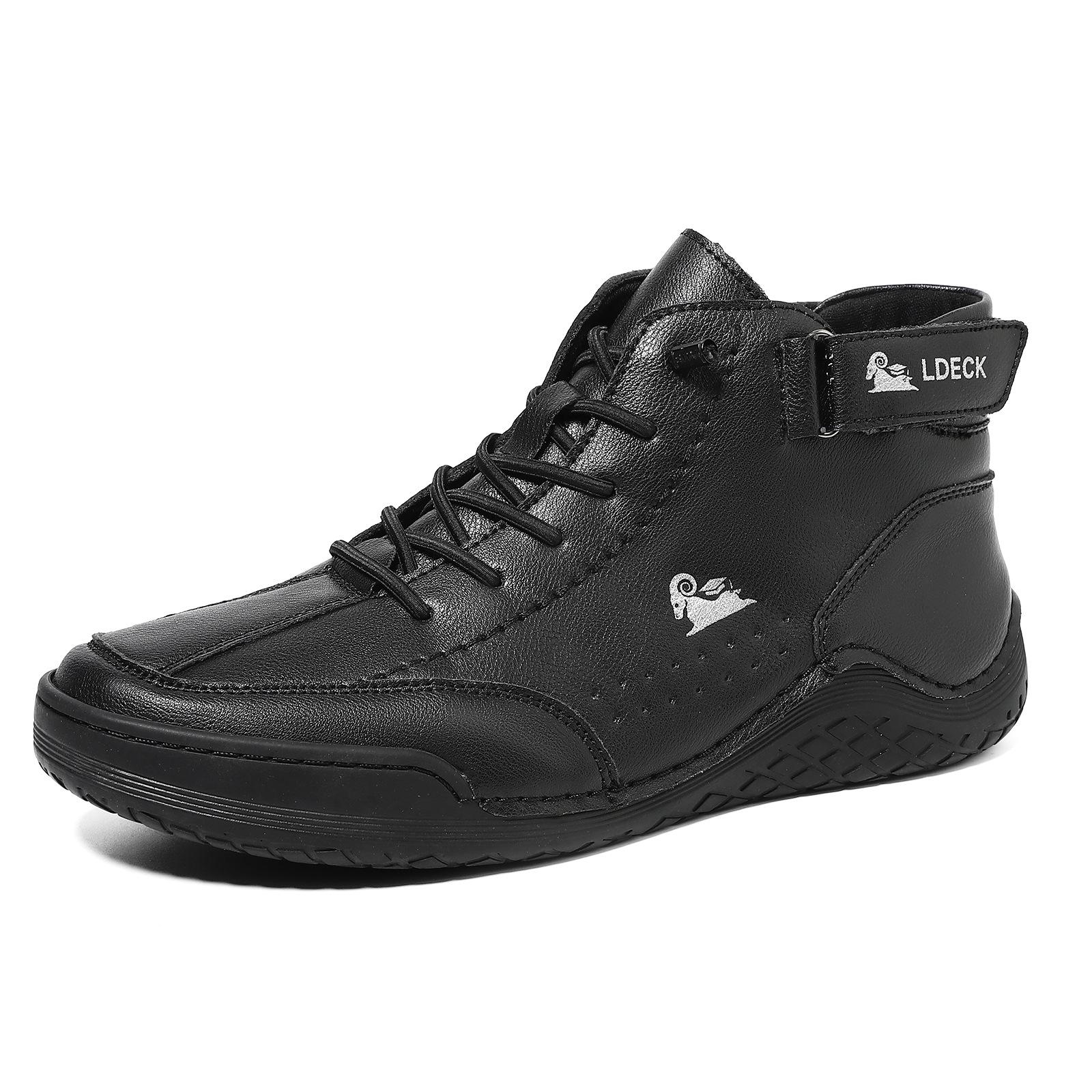 

New Shoes for Men Leather Casual Shoes Fashion Flat Skateboard Shoes Street Fashion Short Boots 47 чорний