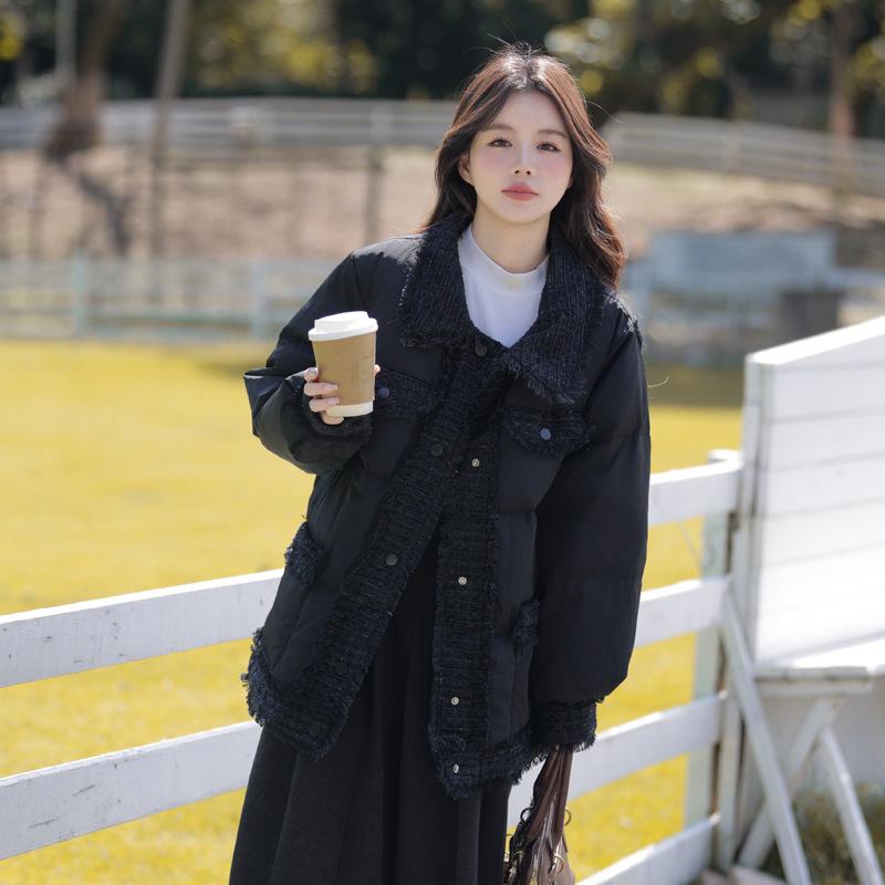 

2025 Autumn/Winter Plus Size Medium-Length Down Jacket - Stylish Little Fragrant Motif 4XL (180-220 Jin)