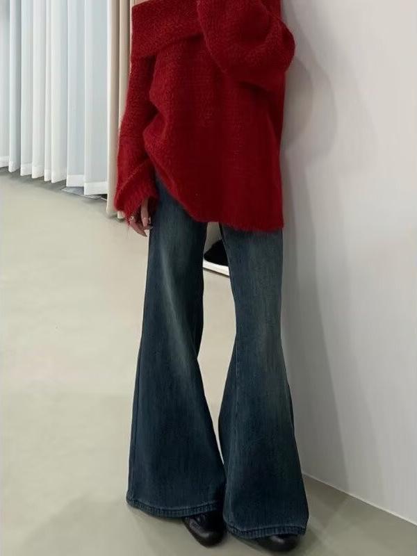 2026 Spring Retro Blue High-Waist Micro Flare Jeans for Women - Slimming Fit with Hip Lift