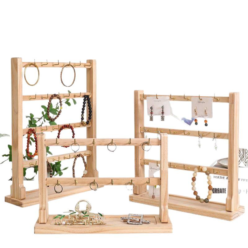 Espositore per Gioielli in Legno Massello per Collane, Braccialetti e Orecchini con Ganci e Portachiavi