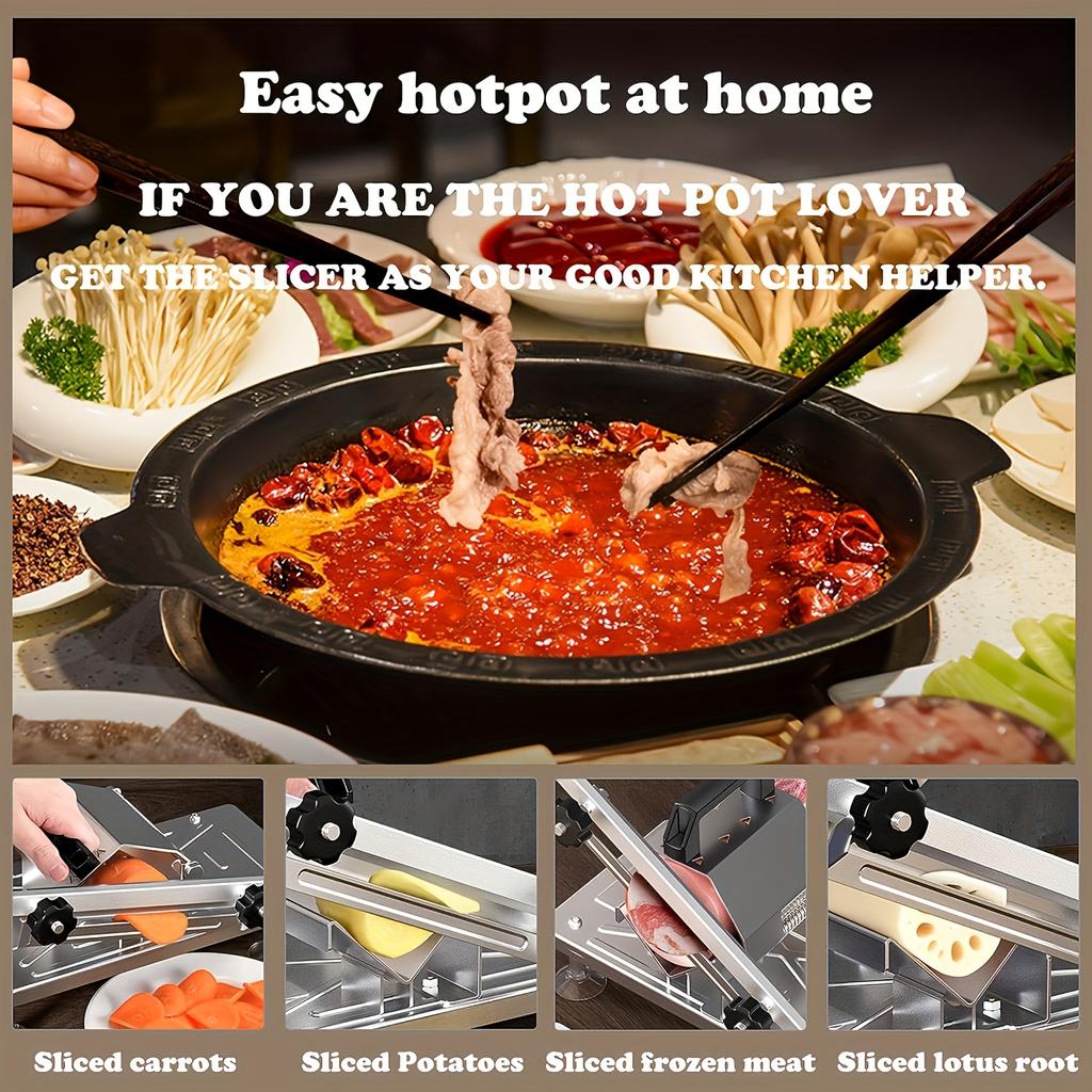 Home Kitchen Frozen Meat Slicer Manual Stainless Steel Food Cutter Slicing Machine Automatic Meat Delivery Nonslip Handle