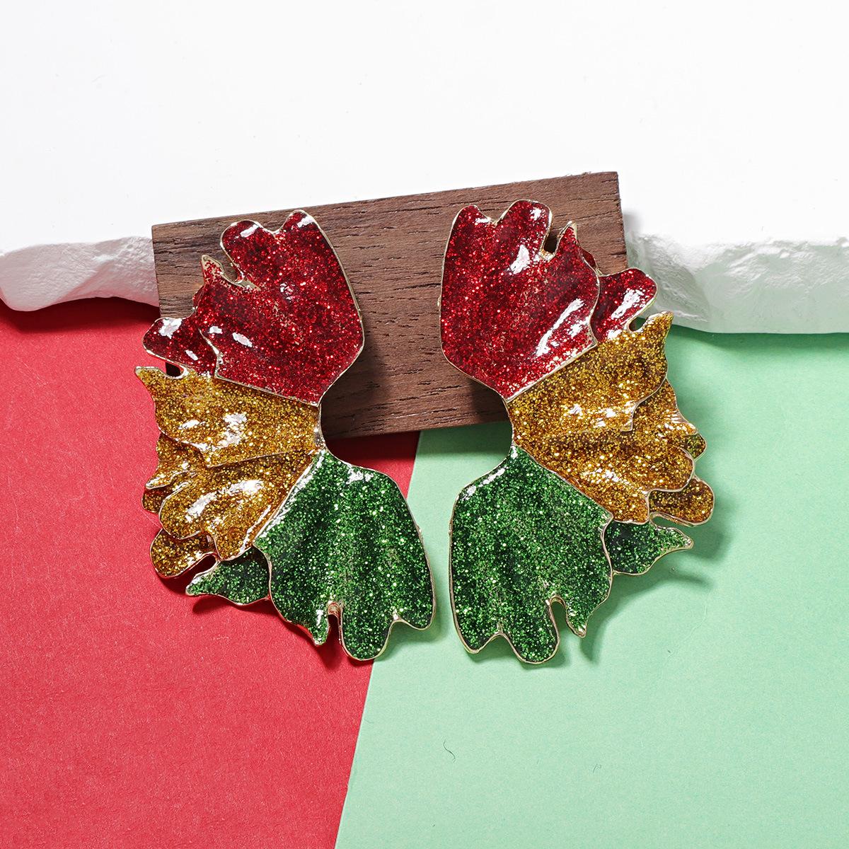 

European & American Cross-Border Fashion Christmas Leaf Design Stud Earrings - Simple & Versatile Women s Alloy Irregular Style