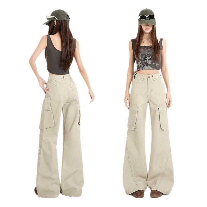 Women's Trendy Cotton Micro-Flare Casual Jeans with Patch Pockets and Deconstructed Design